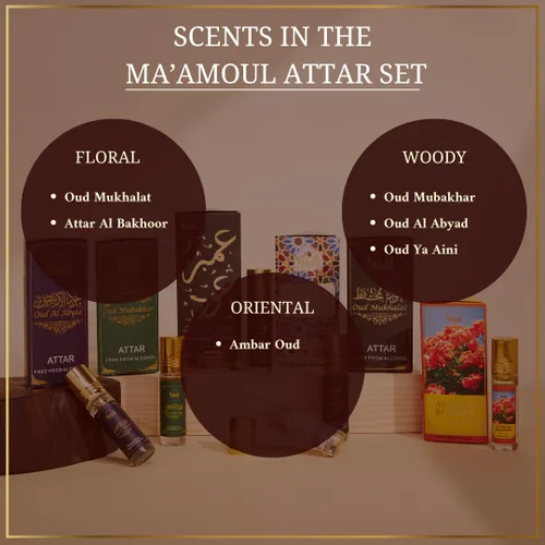 Vista 3 de Dukhni Maamoul Bakhoor caja de variedad con quemador y aceite Attar Set Auténtico incienso árabe y aceites de fragancia Conjuntos de regalo