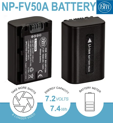 Vista 2 de BM Premium 2 baterías NP-FV50A de alta capacidad para Sony FDR-AX30 FDR-AX33 FDR-AX53 FDR-AX700 FDR-AX100 FDR-AX35 HXR-MC50 HXR-MC88 HX-RNX80