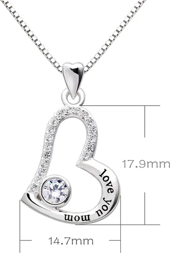 Vista 3 de Alov Jewelry - Collar con dije de corazón con circonita cúbica (plata de ley), con mensaje love you mom