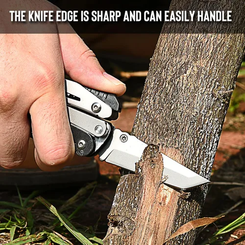 Vista 6 de THE FRONT Multiherramienta 19 en 1, Alicates Multiherramienta con Tijeras Desmontables, Cuchillo Táctico de Camping Multiuso para Supervivencia