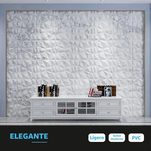Vista 4 de Art3d Textures - Paneles de pared 3D con diseño de diamante de mármol blanco brillante para decoración de pared interior, paquete de 12 azulejos