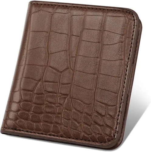 Vista 15 de Billetera para mujer, pequeña, plegable, para tarjetas de crédito, con bloqueo Rfid, de lujo, piel sintética, de cocodrilo, monedero pequeño