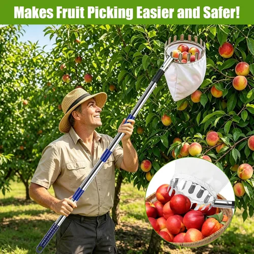 Vista 6 de Fantasyon Recolector de frutas de 13.5 pies con cesta telescópica ajustable para recoger frutas, recogedor de manzanas, recolector de cerezas