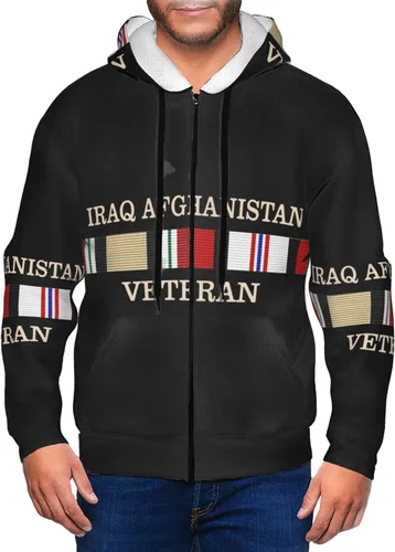 Vista 5 de Afganistán e Irak Veterano Sudaderas Hombres Mujeres Pullovers Chaqueta con cremallera completa Sudadera con capucha