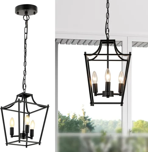 Vista 9 de foucasal Lámpara Colgante de Linterna Níquel Cepillado Accesorios de Lámpara Colgante de 3 Luces Accesorio de Luz de Linterna, 9.4" Iluminación