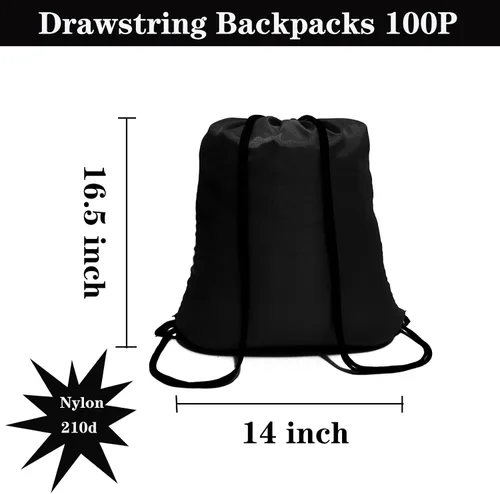 Vista 3 de 100 Pack Drawstring Backpack Black Bulk Drawstring Bags Nylon String Backpack Gym Cinch Sack Backpack Sport Bag Draw String Party Bags for Men or