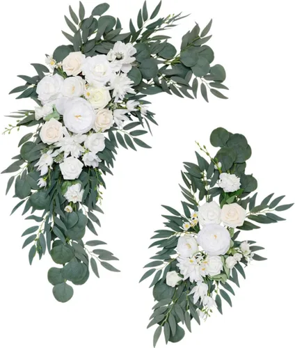 Vista 9 de MOJUN Paquete de 2 flores de arco de boda, guirnalda de flores artificiales para letrero de bienvenida, decoración floral, decoración de arco