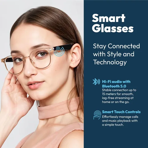 Vista 2 de Lentes inteligentes Bluetooth de audio, auriculares inalámbricos con lente de bloqueo de luz azul, micrófono, altavoz, música de oído abierto