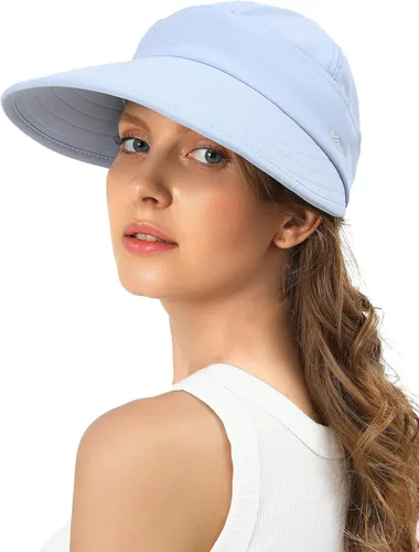 Vista 8 de Sombreros de sol para mujer, visera ancha con protección UV, doble propósito, para playa, verano, gorra plegable Beige