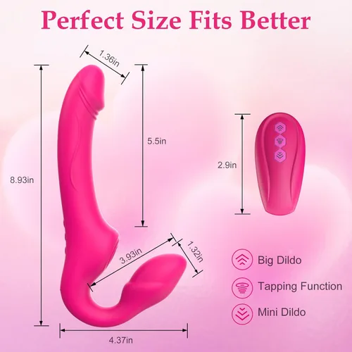 Vista 4 de Consolador sin tirantes de doble extremo con 10 modos y control remoto, de silicona antideslizante, vibrador anal realista para punto G, tapón