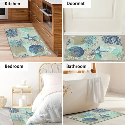 Vista 7 de Tritard Alfombra de área costera de 2 x 3 pulgadas - Pequeña alfombra plegable lavable a máquina, antideslizante, para entrada, alfombra de playa