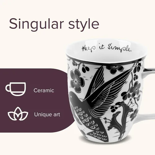 Vista 7 de Karma Taza bohemia de 16 onzas con diseño de mariposa y colibrí, color blanco y negro, bonita taza de café y té, cerámica, 16 onzas, apta