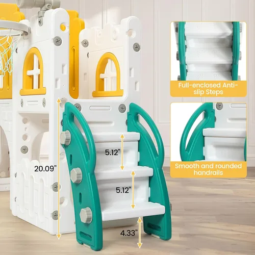 Vista 4 de GarveeLife Zona de juegos interior 8 en 1 para niños pequeños con tobogán juego de tobogán para bebés de 1 a 3 años, tobogán para niños incluye aro