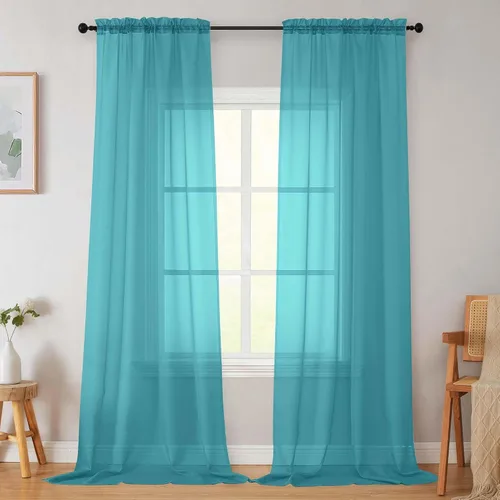Vista 322 de 2 paneles de cortinas traslúcidas blancas para dormitorio, sala de estar, 96 pulgadas de largo, modernas, suaves, ligeras, con bolsillo para barra