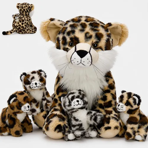 Vista 13 de MorisMos 4 piezas de animales salvajes africanos de peluche, mamá de 18 pulgadas con 3 cachorros de bebé, juguetes de peluche suaves y esponjosos