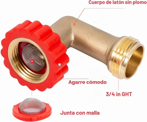 Vista 2 de Protector de manguera de latón sin plomo de 90 grados, adaptador de conexión giratoria rápida de 90°, conector de rosca de tamaño de rosca de 3/4