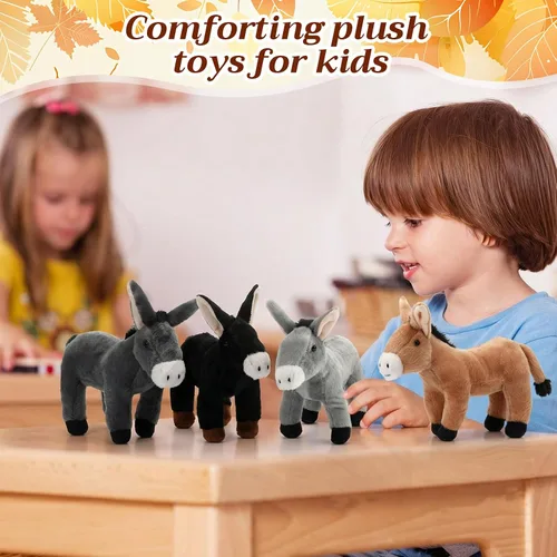 Vista 6 de Skylety 4 piezas de juguete de peluche de burro de 8 pulgadas para niños y niñas, lindo juguete surtido de animales grises, regalos de fiesta