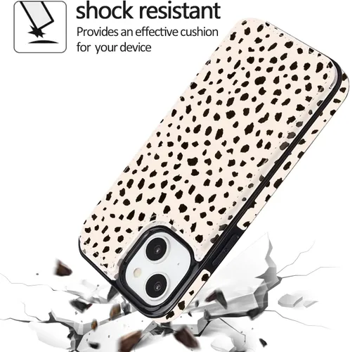 Vista 5 de uCOLOR - Funda tipo cartera para iPhone 15 con tarjetero y diseño de lunares con leche de almendra Bloqueo RFID de piel sintética para mujeres