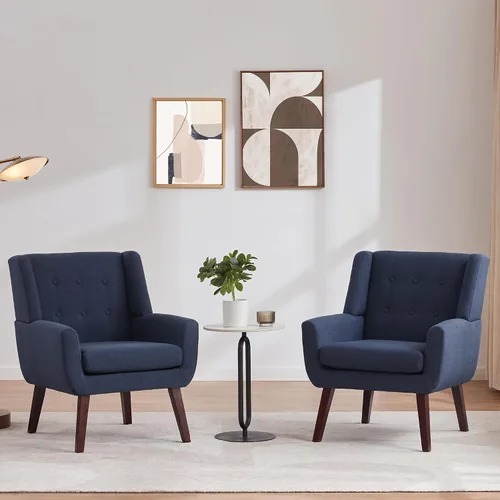Vista 11 de HUIMO Silla de Acento para Sala de Estar, Sillón Tapizado con Botones Capitoné, Sillas de Sofá de Tela de Lino para Dormitorio, Sala de Estar, Silla