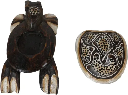 Vista 6 de Ebros Gift Balikraft - Juego de 3 figuras de madera tallada a mano para artesanos y artesanos, juego de 3 figuras familiares de tortuga, cenicero