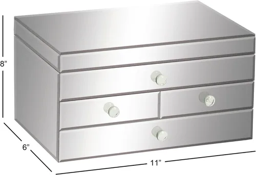 Vista 2 de Deco 79 Joyero de cristal con espejo de 4 cajones, 11 "x 9" x 6", plateado