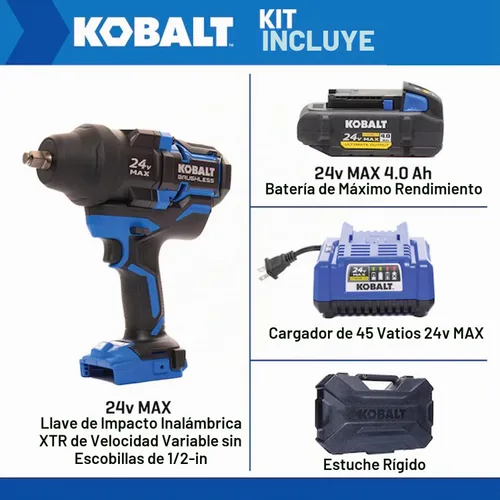 Vista 8 de Kobalt XTR 24V 1/2-Inch Kit de llave de impacto sin escobillas (negro)