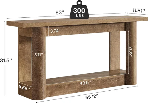 Vista 6 de Tribesigns Mesa consola estrecha de 63 pulgadas, mesa de entrada larga de almacenamiento de 2 niveles, muebles de vestíbulo para sala de estar