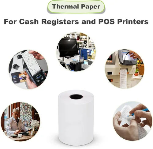 Vista 3 de MFLABEL 2 rollos de 0,6 cm x 15,2 metros de papel térmico para caja registradora, POS, Papel de recibo para tarjeta de crédito, 5 rollos