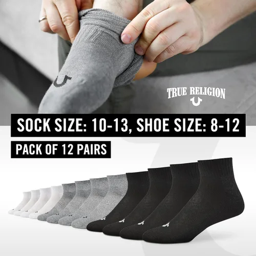 Vista 6 de True Religion Mens Socks 6 & 12 Pairs Ankle Socks for Men Quarter Premium Athletic Men's Socks, Shoe Size 8-12