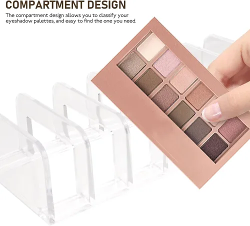 Vista 7 de VALICLUD Transparent Divided Makeup Pallet Organizer with Slots Cosmetic Storage Container for Eyeshadow Lipstick and Makeup Accessories Compact
