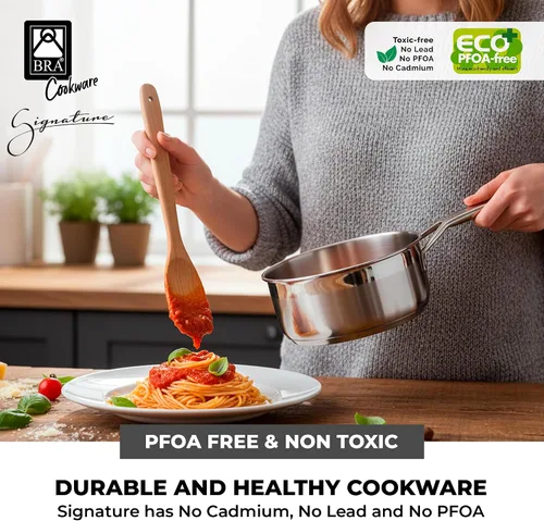 Vista 6 de BRA COOKWARE Signature Olla de acero inoxidable con tapa de vidrio Cacerola profesional de 1.2 cuartos de galón de 6.3 pulgadas Olla