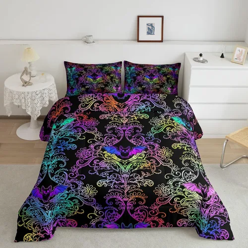 Vista 11 de Erosebridal Juego de ropa de cama damascada gótica para adultos, juego de edredón victoriano antiguo, edredón floral vintage gótico con diseño