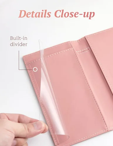 Vista 37 de Yarnic Funda para chequera personal, soporte para chequera con soporte para bolígrafo y divisor de plástico transparente integrado para cheques Rosa
