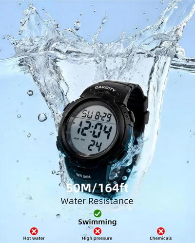 Vista 4 de CakCity Reloj deportivo digital para hombre, pantalla LED, esfera grande, reloj militar para hombre, impermeable, casual, luminoso, cronómetro