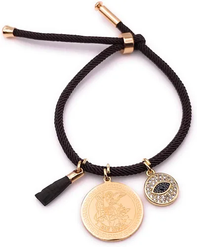 Vista 2 de LESLIE BOULES Pulsera de medalla de San Miguel para mujer (marrón), Latón, Chapado en oro