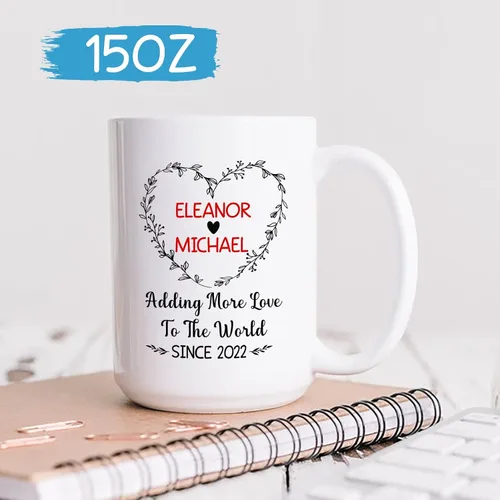 Vista 5 de Taza de regalo para novio/novia, regalos personalizados para agregar más amor al mundo, regalos de taza con nombre personalizado para recién