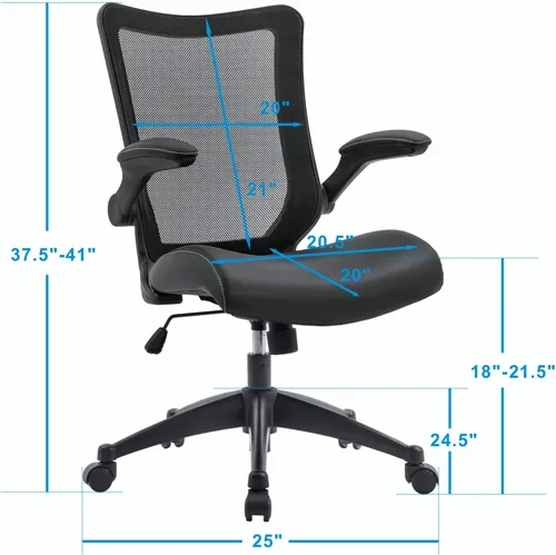Vista 2 de OfficeFactor - Silla de escritorio de oficina, silla de escritorio ajustable de capacidad de 300 libras, reposabrazos abatibles, ruedas