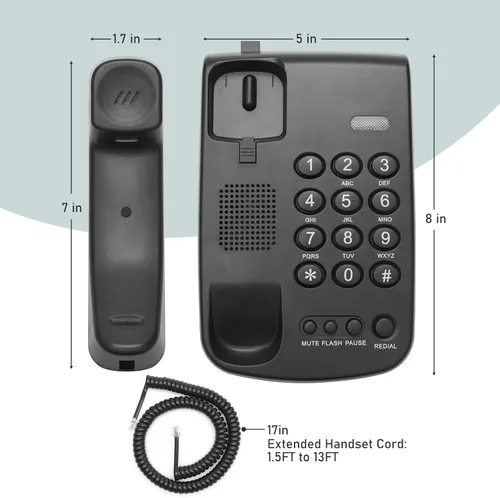 Vista 4 de Lativu Teléfono fijo con cable, teléfono de oficina simple, teléfono doméstico, teléfono fijo de uso para el hogar/oficina, pared o escritorio