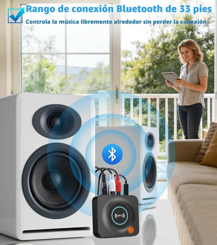 Vista 7 de Receptor Bluetooth para estéreo de casa, adaptador AUX RCA a Bluetooth para altavoces antiguos, receptor de audio inalámbrico NFC para sistema
