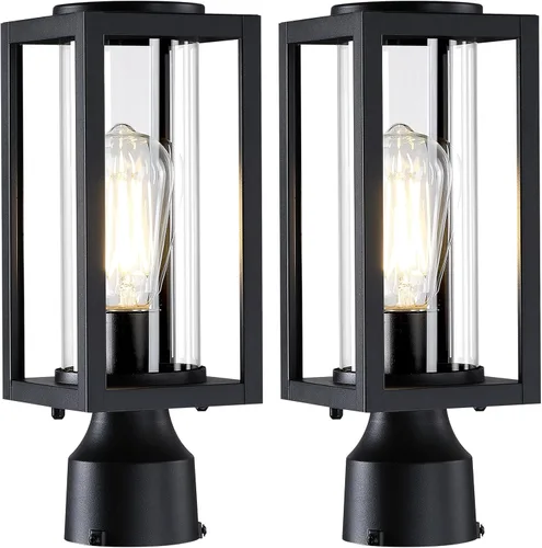 Vista 10 de Luces de Poste Exterior Accesorio de Lámpara de Poste Paquete de 2, Accesorio de Farol de Poste Exterior Moderno Marrón con Vidrio Templado, Postes