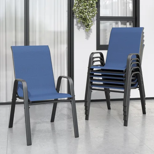 Vista 11 de Sillas de patio, sillas de comedor apilables para todo tipo de clima, tela de textileno y marco de metal, juego de sillas para exteriores para patio