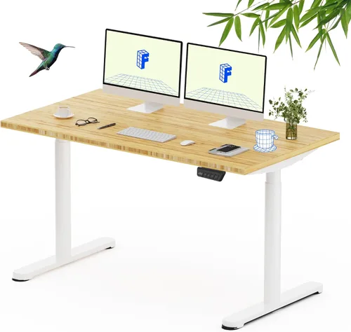 Vista 18 de FLEXISPOT Escritorio de pie de bambú sólido, escritorio de bambú real de 48 x 24 pulgadas con grano natural, estación de trabajo duradera