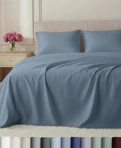 Vista 23 de California Design Den Juego de sábanas de lujo tamaño Queen, 800 hilos, 100% satén de algodón para cama tamaño Queen, juego de ropa de cama con Beige
