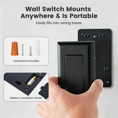 Vista 7 de Kit de interruptor de luz inalámbrico y receptor, negro, control remoto de 15 A No Wiring Required, No Interference, 100 ft Range, Expandable Wall