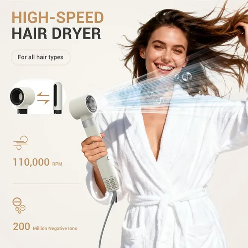 Vista 9 de Estilizador de cabello 6 en 1, secador de pelo iónico de alta velocidad con rizadores de envoltura automática, cepillo ovalado y voluminizador, sin