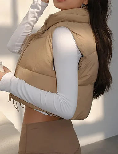 Vista 4 de Chaleco corto acolchado para invierno, ligero, sin mangas, para mujer