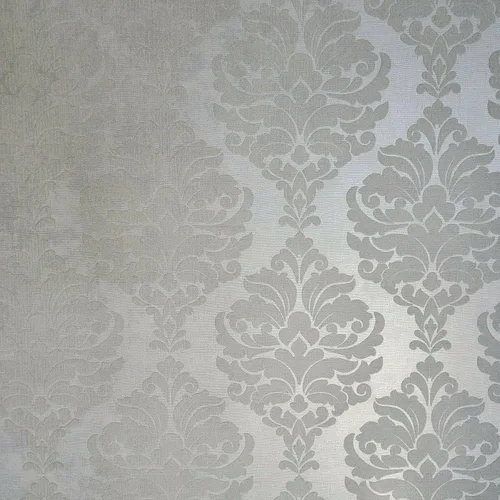 Vista 4 de Papel Pintado Flocado Gris Plata Metálico Flocado Damasco Terciopelo Revestimientos De Paredes 3D