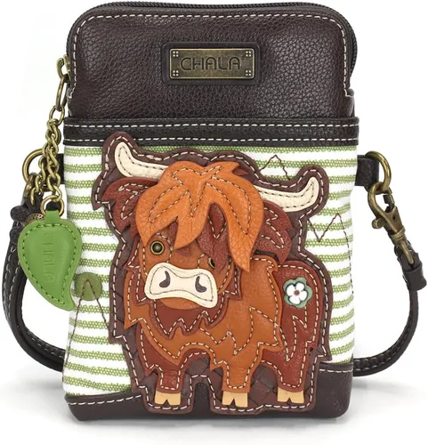 Vista 14 de CHALA Farm Animal Collection - Bolso cruzado para teléfono celular, piel sintética, lona, multicolor, con correa ajustable Vaca - Rayas Negras