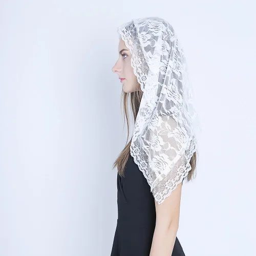 Vista 7 de Encaje Mantilla Capilla Católica Velo Cubierta de Cabeza para Iglesia Latina Mass