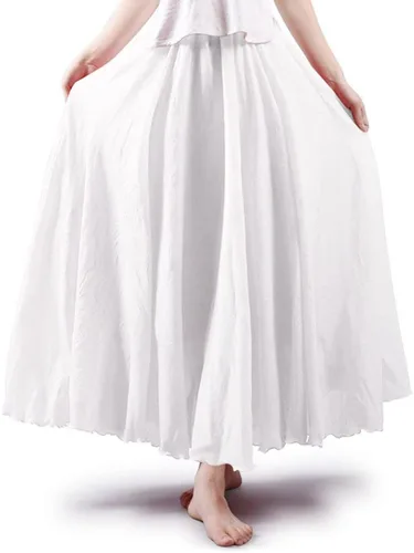 Vista 17 de ASHER FASHION Falda larga estilo bohemio con cintura elástica de algodón y lino para mujer Beige